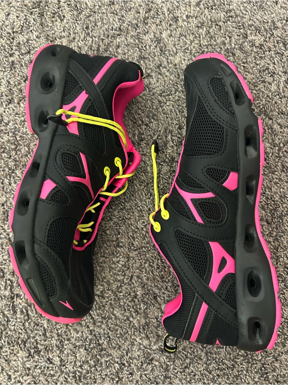Black & Hot Pink Women's Athletic Sneakers with Neon Yellow Laces